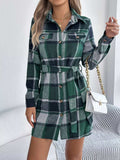 Plaid Button Front Tie Waist Shirt Dress - Trendsi - Flyclothing LLC