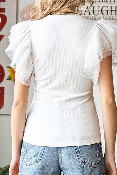 Ruffled Round Neck Cap Sleeve Blouse - Trendsi - Flyclothing LLC
