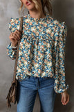 Frill Printed Mock Neck Long Sleeve Blouse - Trendsi - Flyclothing LLC
