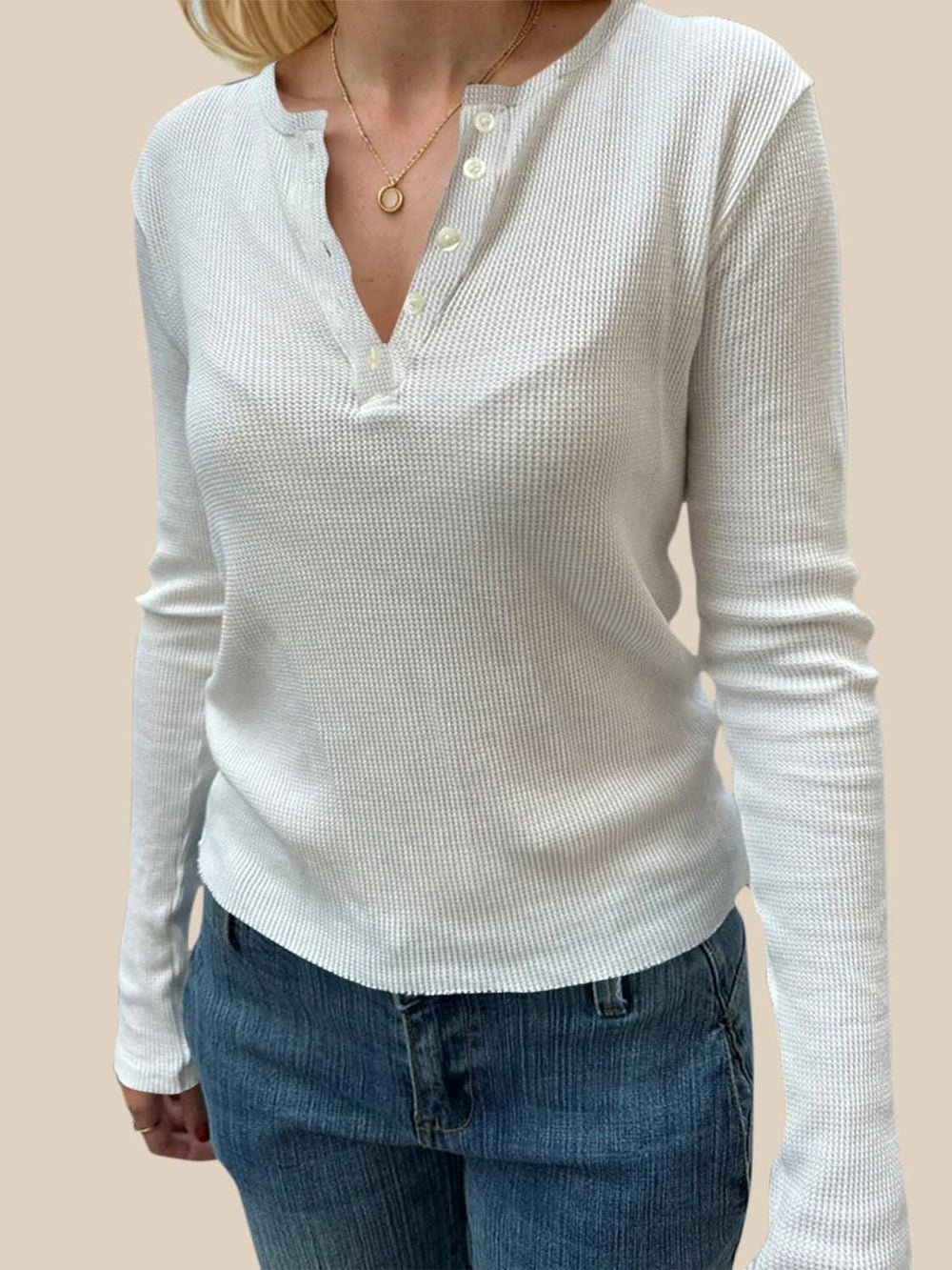 Devine Quarter Button Long Sleeve T-Shirt - Trendsi - Flyclothing LLC