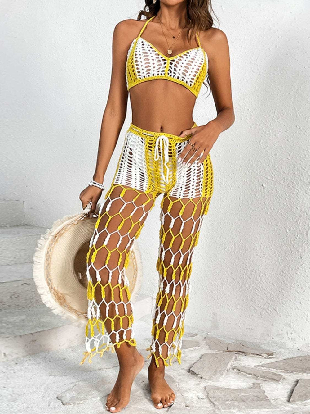 Cutout Halter Neck Top and Pants Two-Piece Swim Set - Trendsi - Flyclothing LLC
