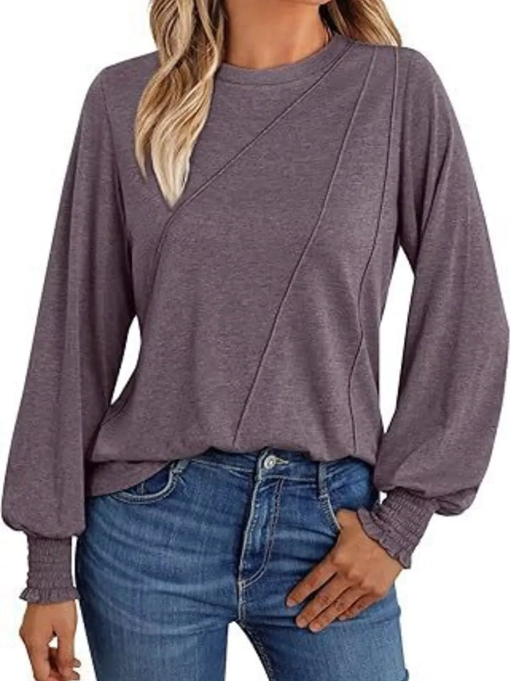 Round Neck Long Sleeve Top - Trendsi - Flyclothing LLC