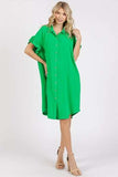 Mittoshop Button Down Flounce Sleeve Dress with Pockets - Trendsi - Flyclothing LLC