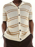 Men's Striped Collared Neck Hollow Out Shirt - Trendsi - Flyclothing LLC