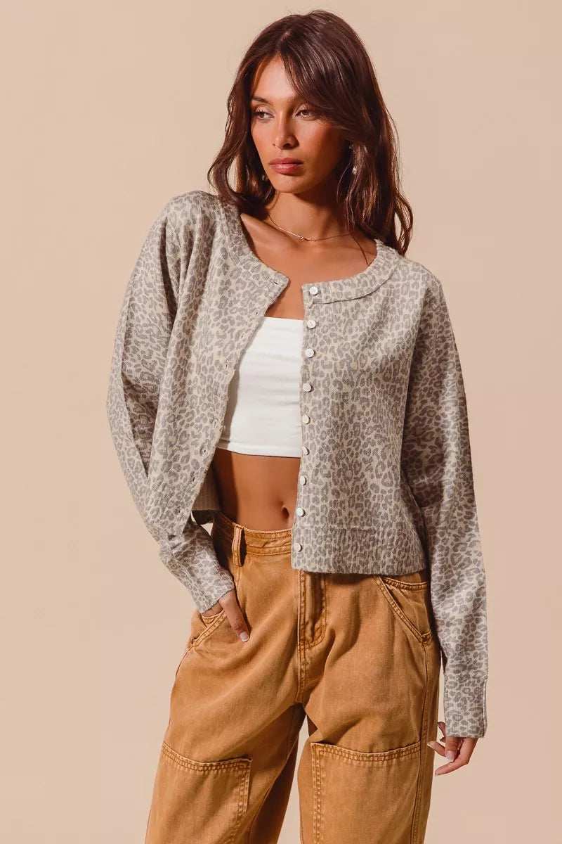 SO ME Two Tone Leopard Vintage Print Button Up Cardigan - Trendsi - Flyclothing LLC