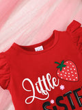 Children's Strawberry Print Ruffle Sleeve Top and Shorts Set - Trendsi - Flyclothing LLC