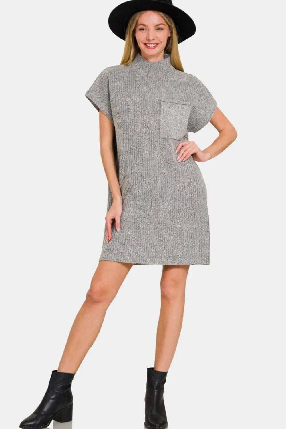 Zenana Short Sleeve Sweater Mini Dress - Trendsi - Flyclothing LLC