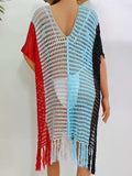 Fringe Color Block Scoop Neck Cover Up - Trendsi - Flyclothing LLC