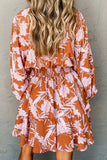 Smocked Printed Long Sleeve Mini Dress - Trendsi - Flyclothing LLC