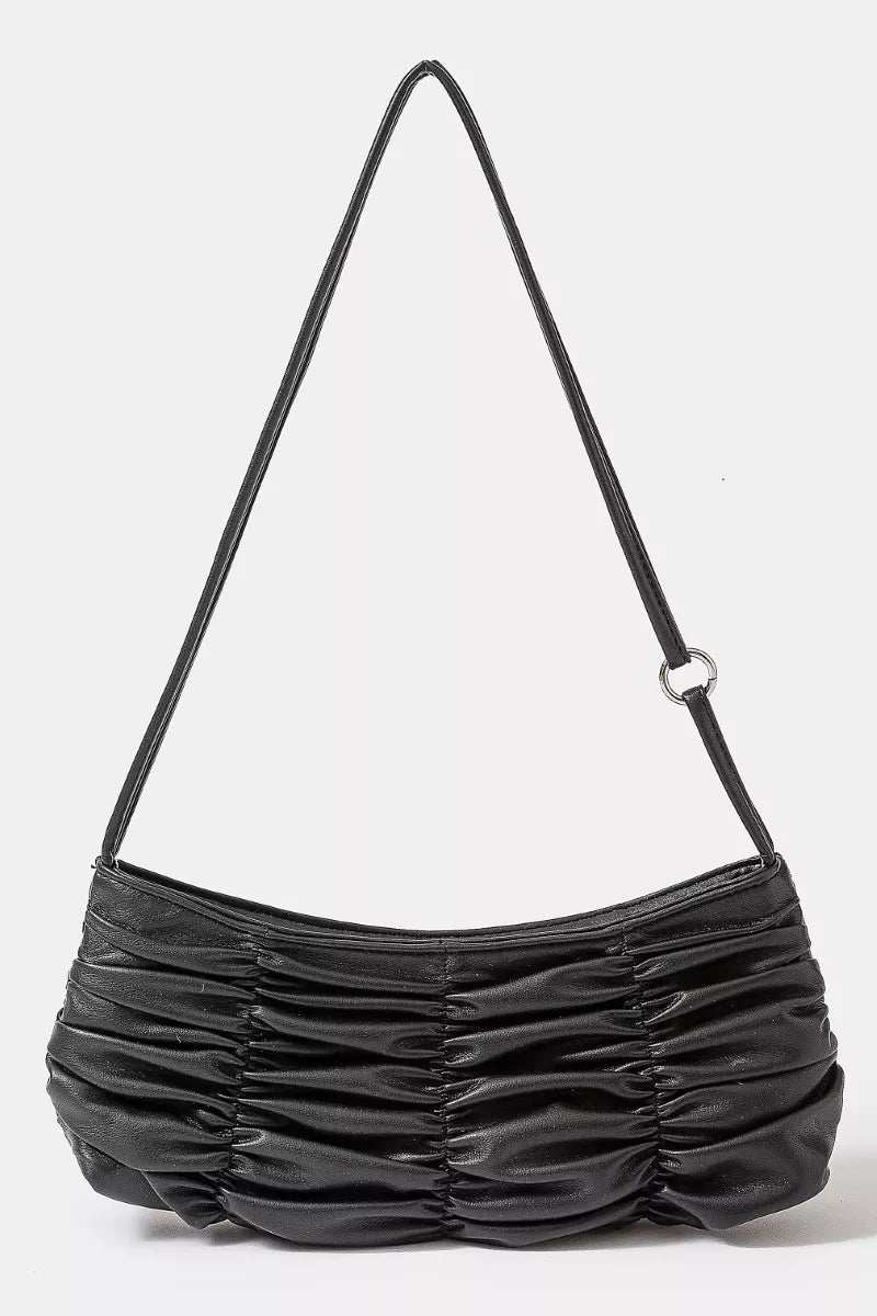 Fame Segmented Pleated Faux Leather Hand Bag - Trendsi - Flyclothing LLC