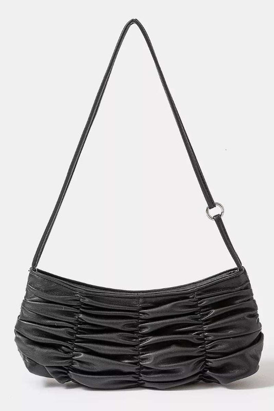 Fame Segmented Pleated Faux Leather Hand Bag - Trendsi - Flyclothing LLC