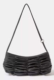 Fame Segmented Pleated Faux Leather Hand Bag - Trendsi - Flyclothing LLC
