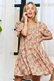 ADORA Floral Square Neck Puff Sleeve Dress - Trendsi - Flyclothing LLC