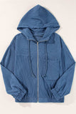 Pocketed Zip Up Long Sleeve Hooded Jacket - Trendsi - Flyclothing LLC