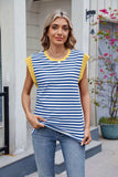 Contrast Striped Round Neck T-Shirt - Trendsi - Flyclothing LLC
