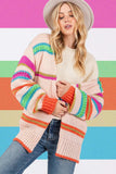 SAGE + FIG Rainbow Striped Open Front Knit Cardigan - Trendsi - Flyclothing LLC