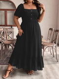 Plus Size Ruffled Hem Square Neck Short Sleeve Dress - Trendsi - Flyclothing LLC