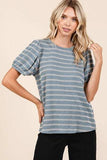 Mittoshop Contrast Striped Short Puff Sleeve Knit Top - Trendsi - Flyclothing LLC
