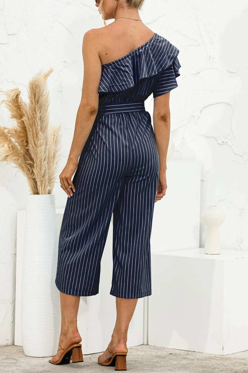 Ruffled Single Shoulder Tie Waist Jumpsuit - Trendsi - Flyclothing LLC