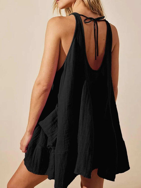 Devine Tied Scoop Neck Wide Strap Mini Dress - Trendsi - Flyclothing LLC