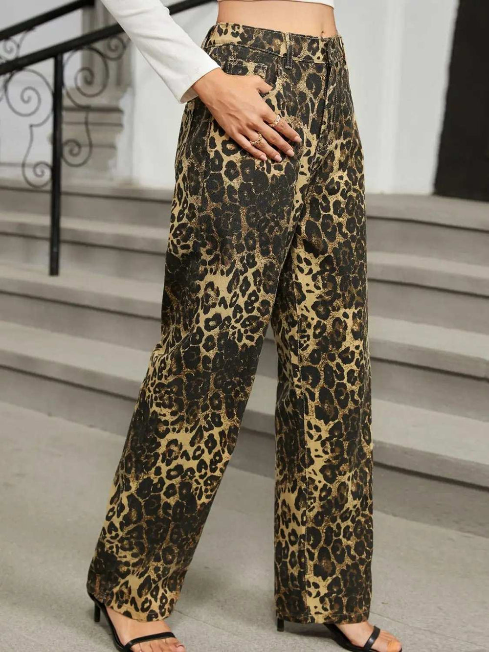Leopard Jeans with Pockets - Trendsi - Flyclothing LLC