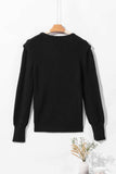 Solid Color Notched Long Sleeve Sweater - Trendsi - Flyclothing LLC