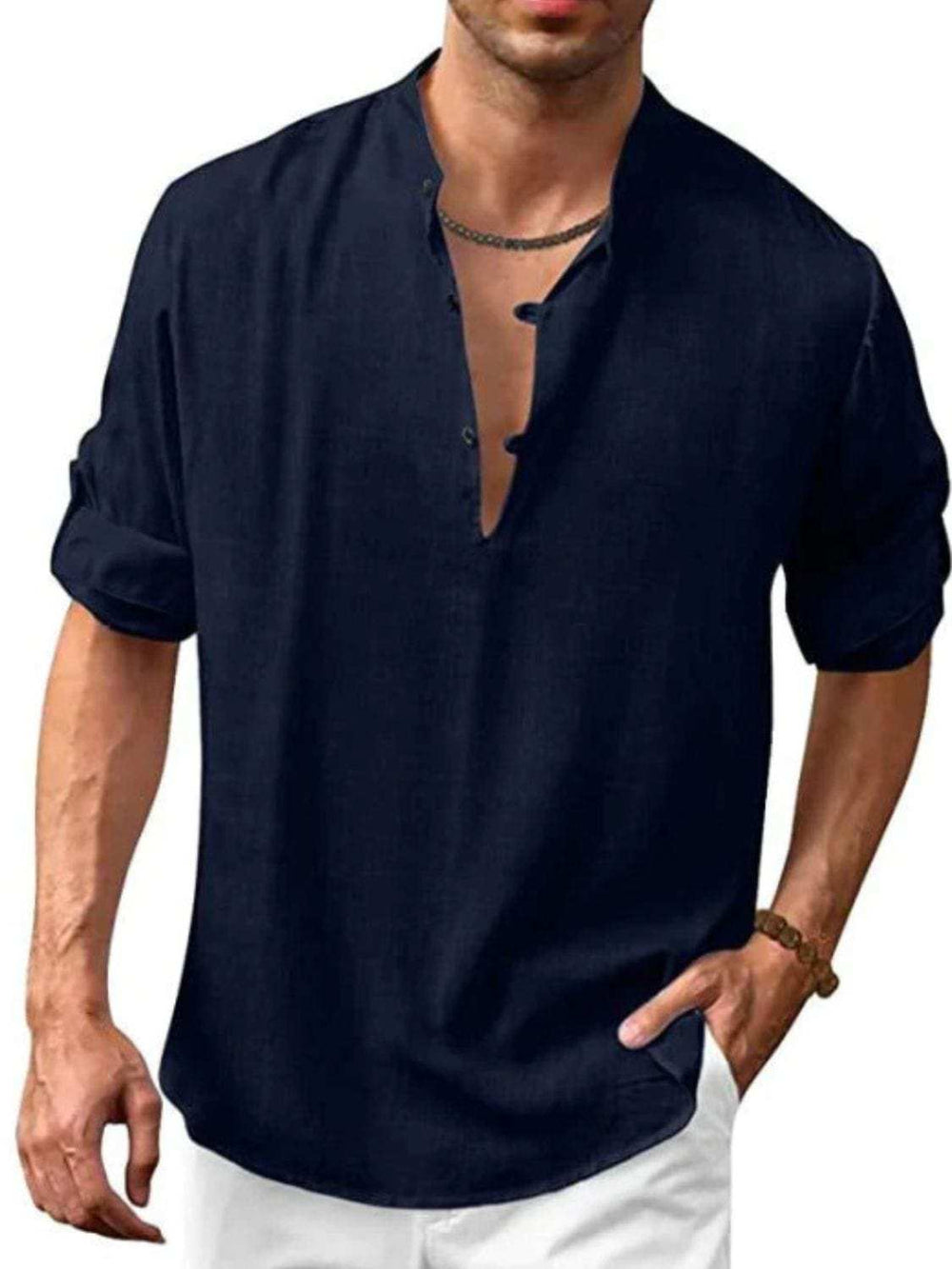 Men's Full Size Half Button Long Sleeve Shirt Plus Size - Trendsi - Flyclothing LLC