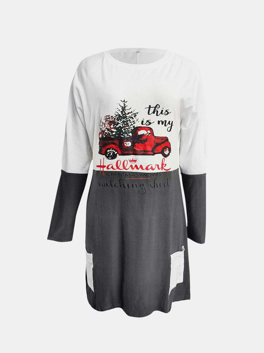 Full Size Graphic Two-Tone Round Neck Long Sleeve T-Shirt - Trendsi - Flyclothing LLC