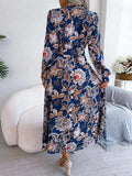 Tied Printed Long Sleeve Midi Dress - Trendsi - Flyclothing LLC
