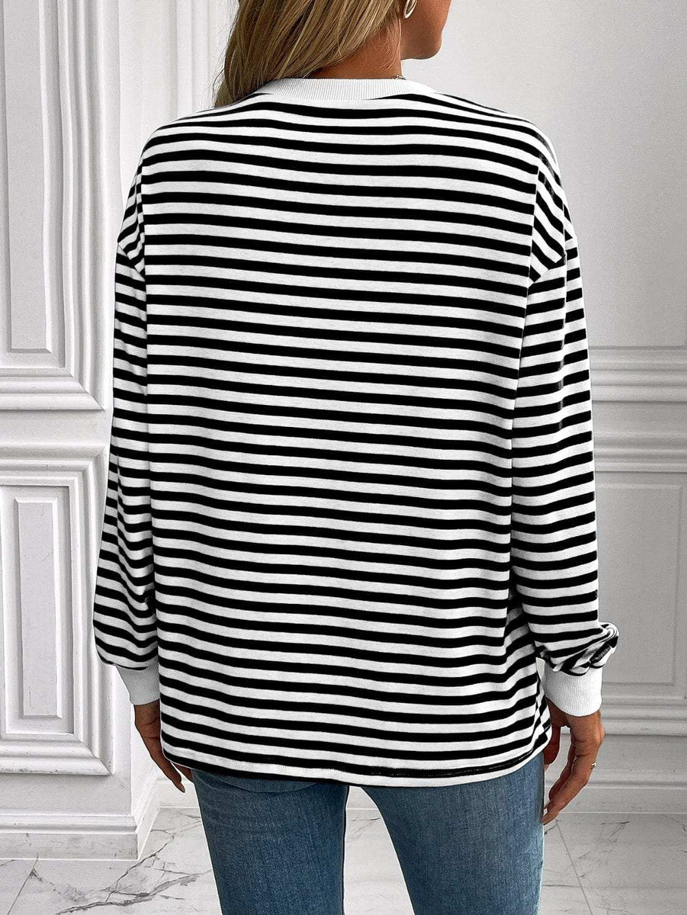 Ivy Lane Striped Round Neck Long Sleeve Sweatshirt - Trendsi - Flyclothing LLC