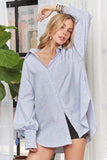 ADORA High-Low Striped Button Down Smocked Lantern Sleeve Shirt - Trendsi - Flyclothing LLC