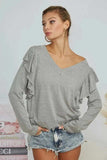 BiBi Triblend V Neck Top with Shoulder Shrring Detail - Trendsi - Flyclothing LLC