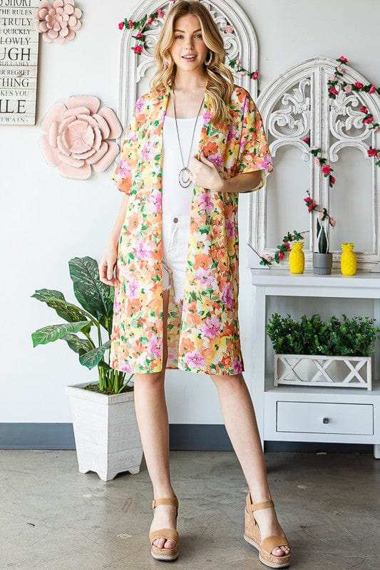 Heimish Full Size Half Sleeve Multi Color Floral Open Cardigan Plus Size - Trendsi - Flyclothing LLC