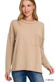 Zenana Long Sleeve Drop Shoulder Rib Top - Trendsi - Flyclothing LLC