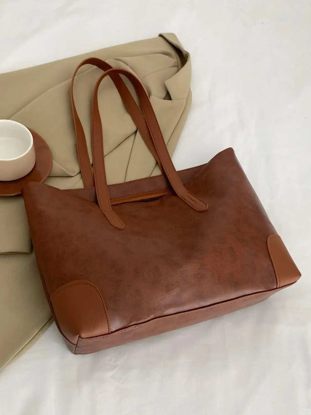 PU Leather Medium Tote Bag - Trendsi - Flyclothing LLC