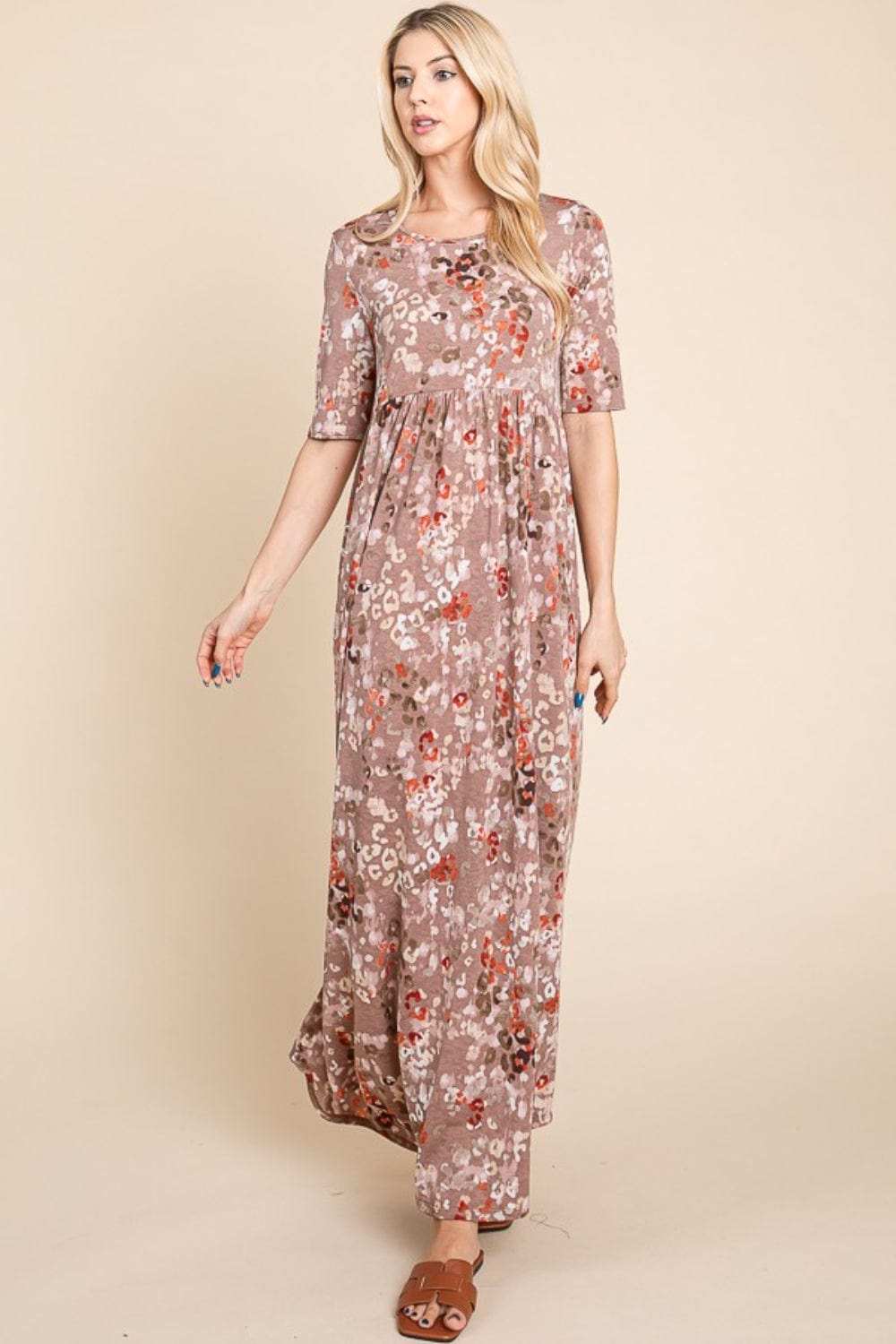 BOMBOM Printed Shirred Maxi Dress - Trendsi - Flyclothing LLC