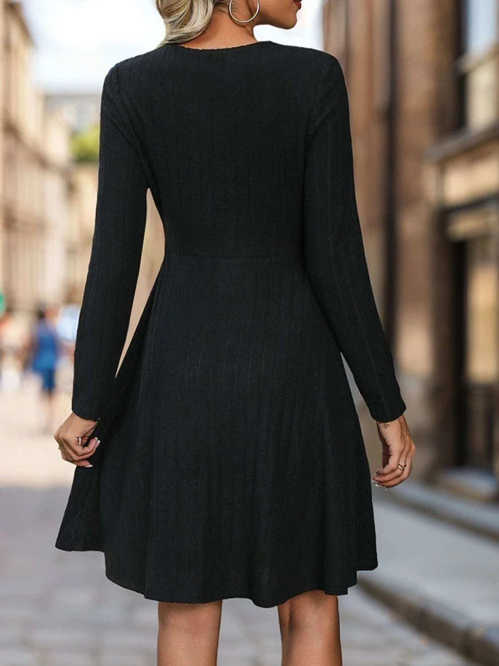 Cutout Long Sleeve Knee Length Dress - Trendsi - Flyclothing LLC