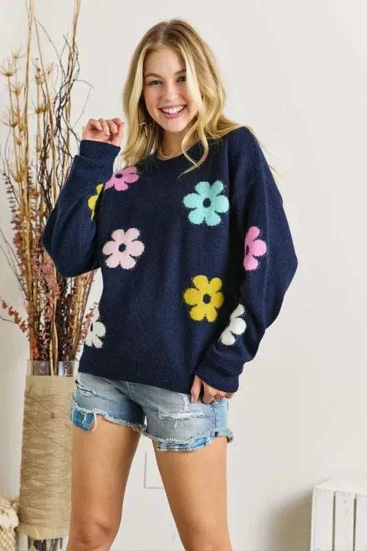 ADORA Full Size Flower Popped Sweater Plus Size - Trendsi - Flyclothing LLC