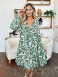 Double Take Full Size Printed Ruched Balloon Sleeve Dress - Trendsi - Flyclothing LLC
