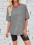 Contrast Striped Round Neck T-Shirt - Trendsi - Flyclothing LLC