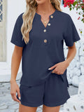 Casual Button Detail Ribbed Top and Shorts Two-Piece Set - Trendsi - Flyclothing LLC