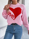 LOVE Heart Round Neck Dropped Shoulder Sweater - Trendsi - Flyclothing LLC