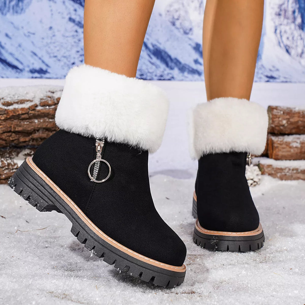 Fuzzy Ankle Boots with Zipper Detail - Trendsi - Flyclothing LLC