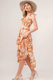 And The Why Tie Shoulder Smocked Midi Tiered Dress - Trendsi - Flyclothing LLC