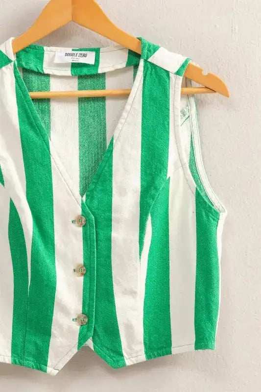 HYFVE Woven Striped V-Neck Button Down Vest - Trendsi - Flyclothing LLC