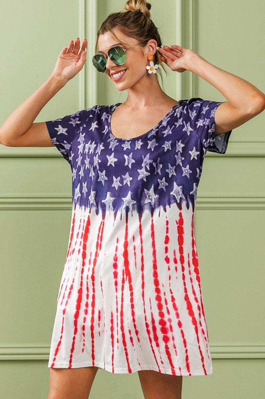 BiBi American Flag Theme Tee Dress - Trendsi - Flyclothing LLC