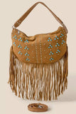 Fame Studded Pattern Multi Fringe Hobo Shoulder Bag - Trendsi - Flyclothing LLC