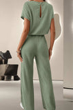 Round Neck Short Sleeve Jumpsuit - Trendsi - Flyclothing LLC