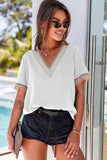 Contrast V-Neck Blouse - Trendsi - Flyclothing LLC
