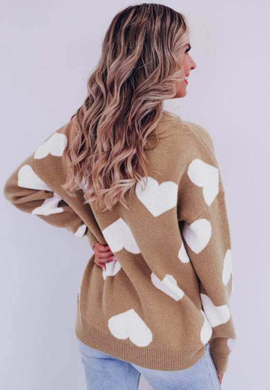 Heart Round Neck Long Sleeve Sweater - Trendsi - Flyclothing LLC